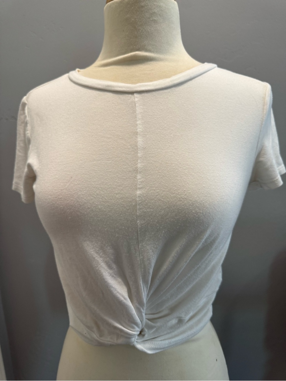 Gaze White Twist Front Short Sleeve Cropped T-Shirt S